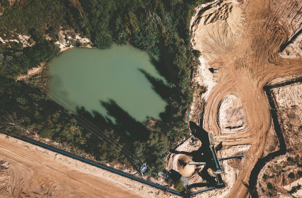 birds eye view of large excavation site
